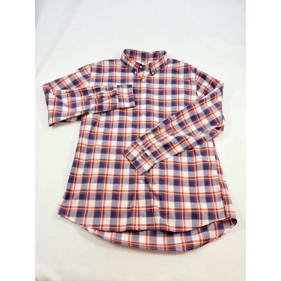 UNIQLO Men's Plaid Button Up Shirt XL  Cotton Orange Blue Smart‎ Casual NWOT - Picture 2 of 14